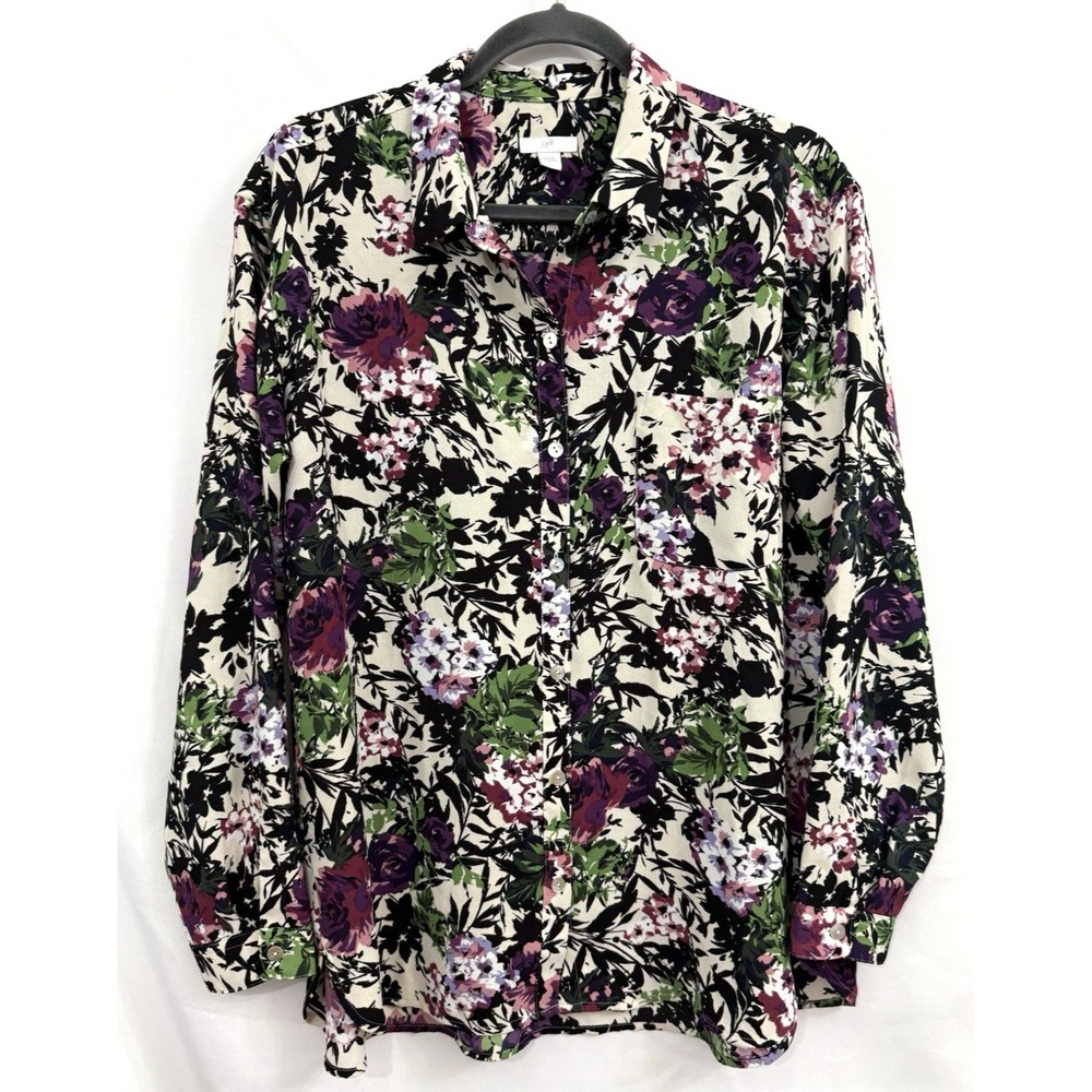 J. Jill Multicolor Floral Button‎ Front Long Sleeve Top Blouse Womens Size M